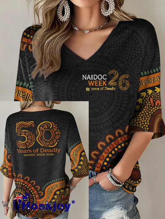 Women’s AU 50 Years of Deadly NAIDOC Week Aboriginal Culture Printed Tops Black / S