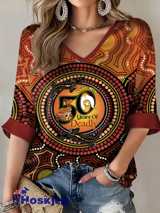 Women’s AU 50 Years of Deadly NAIDOC Week Aboriginal Culture Printed Tops Orange / S