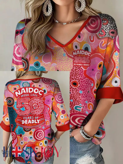 Women’s AU 50 Years of Deadly NAIDOC Week Aboriginal Culture Printed Tops Pink / S