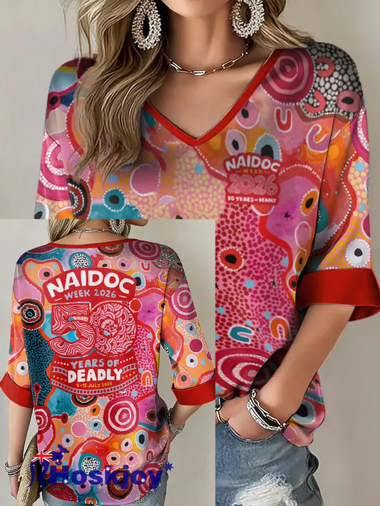 Women’s AU 50 Years of Deadly NAIDOC Week Aboriginal Culture Printed Tops Pink / S