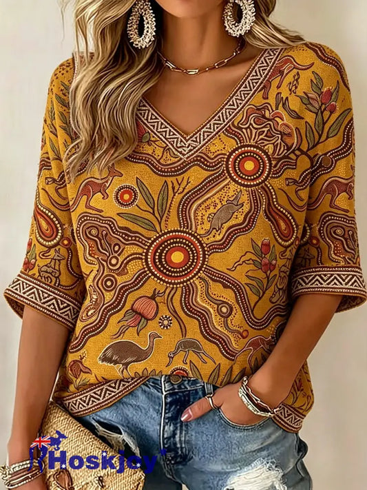 Women’s AU Aboriginal Art NAIDOC Week 50 Years of Deadly Printed T-shirt - Brown / S