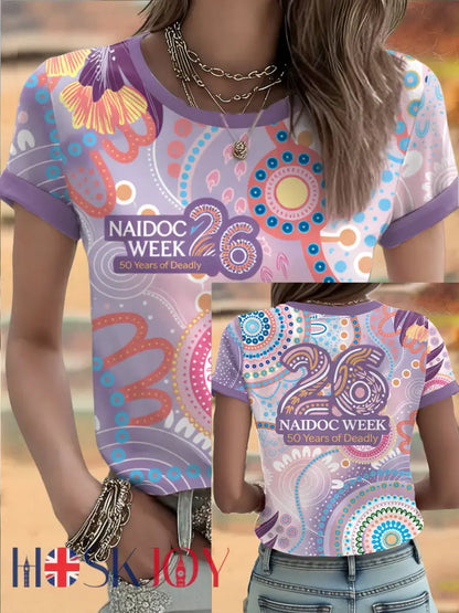 Women’s AU Aboriginal Art NAIDOC Week 50 Years of Deadly Printed T-shirt Light Purple / S