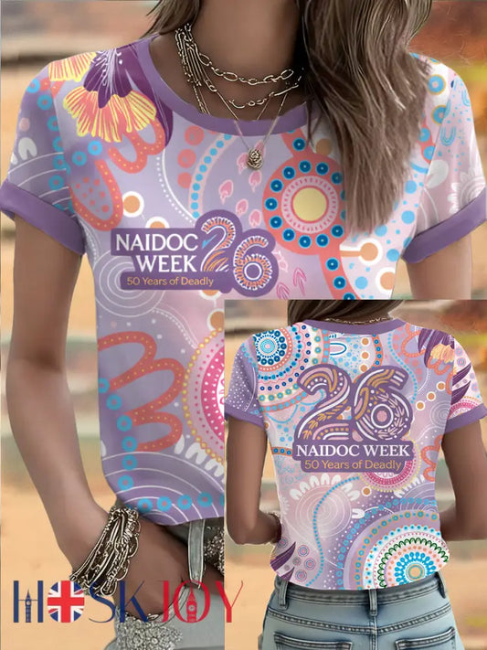Women’s AU Aboriginal Art NAIDOC Week 50 Years of Deadly Printed T-shirt Light Purple / S