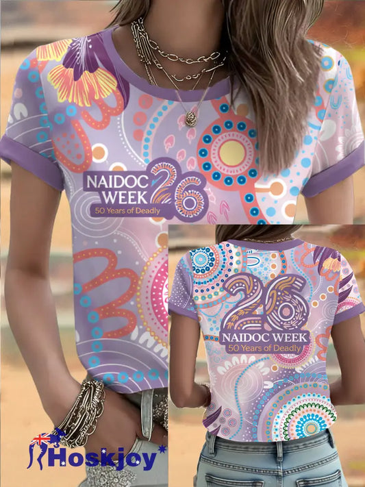 Women’s AU Aboriginal Art NAIDOC Week 50 Years of Deadly Printed T-shirt Light Purple / S
