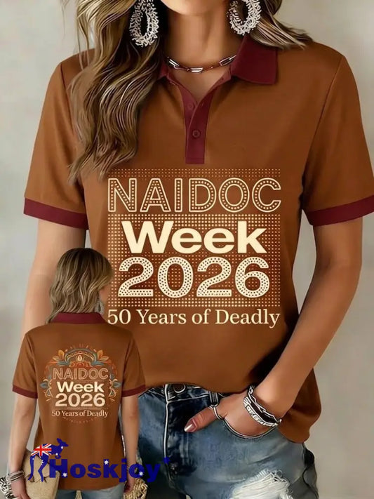 Women’s AU Aboriginal Art NAIDOC Week Printed Short-Sleeve Polo Shirts - Brown / S