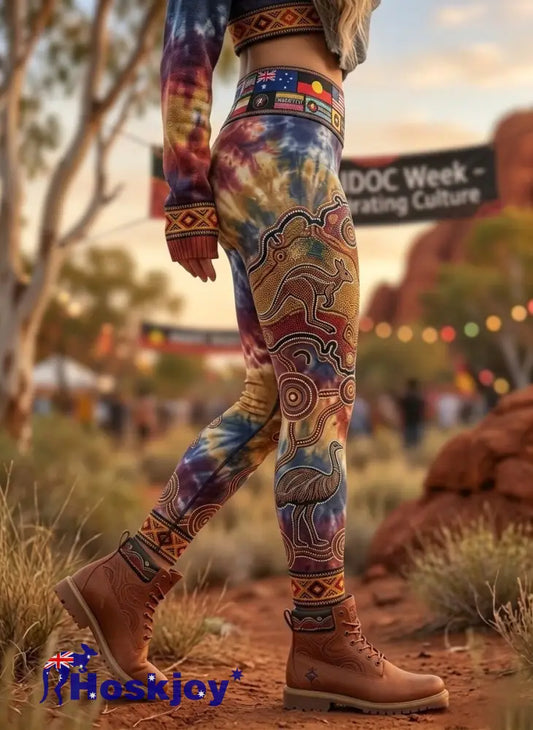 Women’s AU Aboriginal Art NAIDOC Week Printed Sports Stretch Leggings - Purple / S