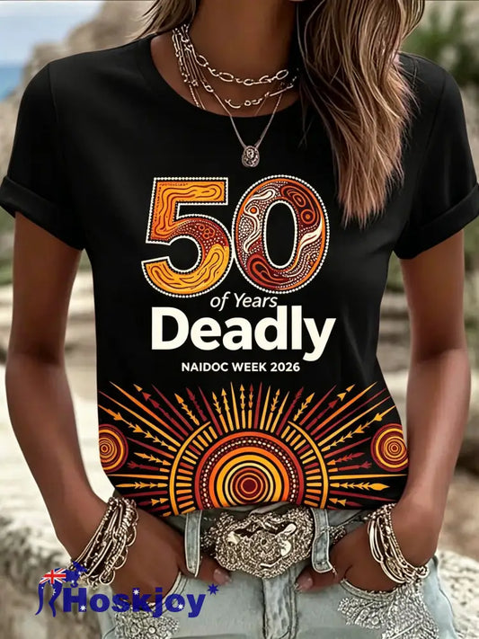 Women’s AU Aboriginal Art NAIDOC Week Printed T-Shirt - Black / S