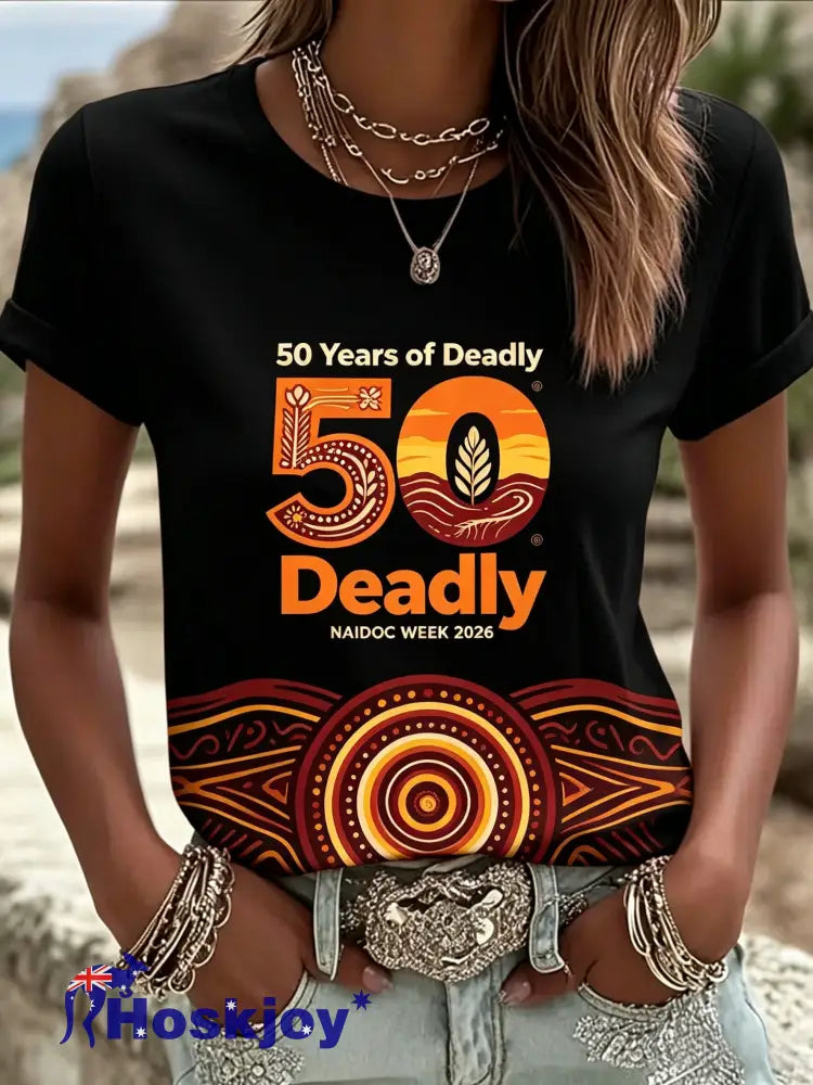 Women’s AU Aboriginal Art NAIDOC Week Printed T-Shirt - Black / S