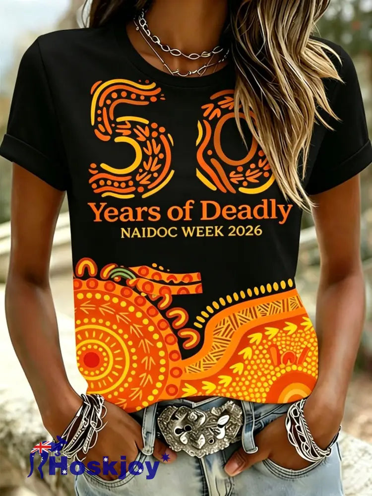 Women’s AU Aboriginal Art NAIDOC Week Printed T-Shirt - Black / S
