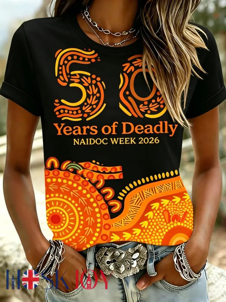 Women’s AU Aboriginal Art NAIDOC Week Printed T-Shirt - Black / S