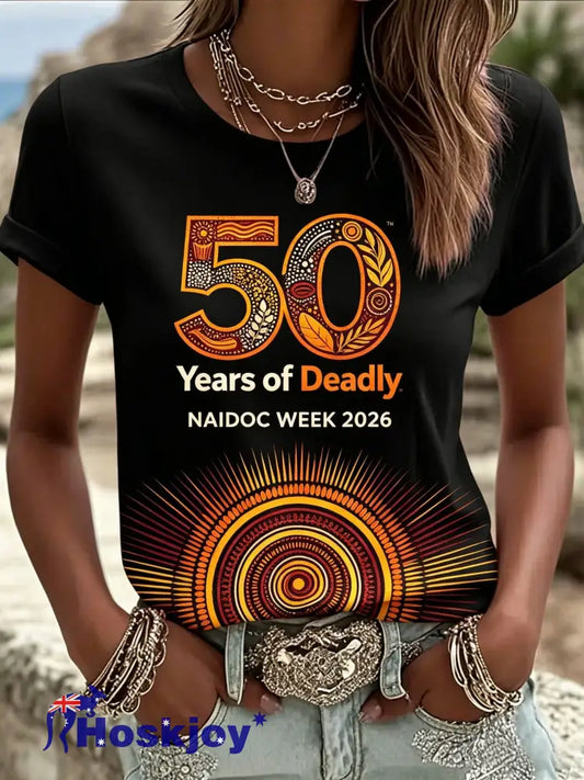 Women’s AU Aboriginal Art NAIDOC Week Printed T-Shirt - Black / S