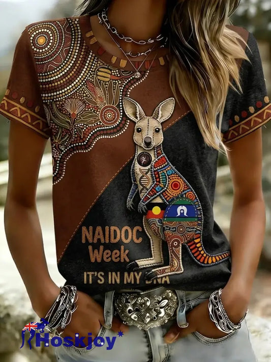 Women’s AU Aboriginal Art NAIDOC Week Printed T-Shirt - Brown / S