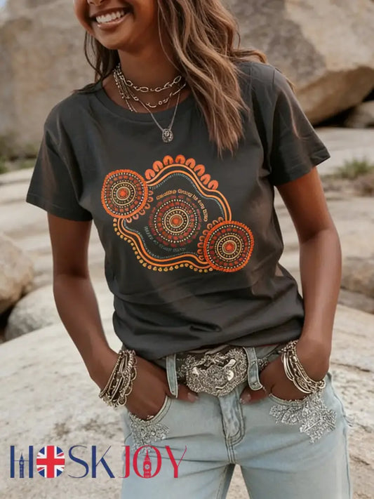 Women’s AU Aboriginal Art NAIDOC Week Printed T-Shirt - Dark Gray / S
