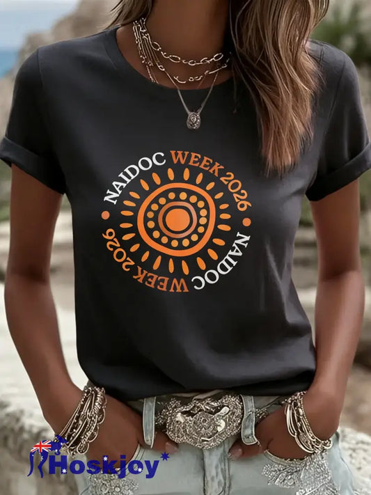 Women’s AU Aboriginal Art NAIDOC Week Printed T-Shirt - Dark Gray / S