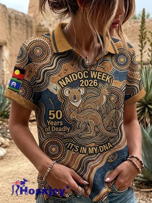 Women’s AU Aboriginal Art NAIDOC Week Printed T-Shirt - Khaki / S