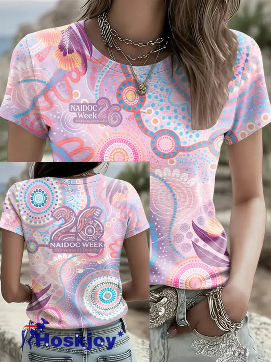 Women’s AU Aboriginal Art NAIDOC Week Printed T-Shirt Pink / S