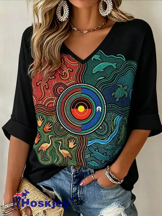 Women’s AU Aboriginal Art NAIDOC Week Printed Top - Black / S