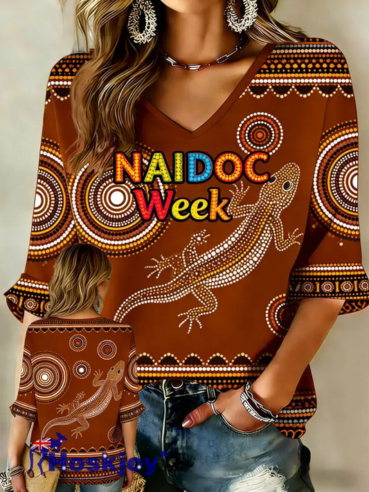 Women’s AU Aboriginal Art NAIDOC Week Printed Top - Brown / S