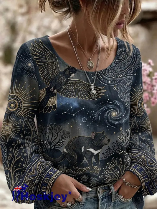 Women’s AU Aboriginal Art NAIDOC Week Printed Top - Deep Blue / S