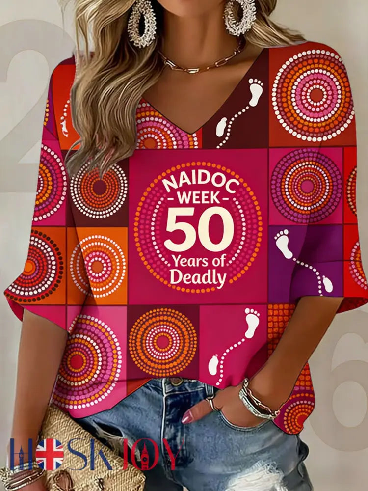 Women’s AU Aboriginal Art NAIDOC Week Printed Top - Pink / S