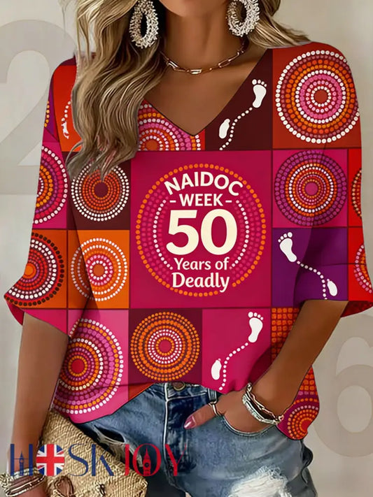 Women’s AU Aboriginal Art NAIDOC Week Printed Top - Pink / S