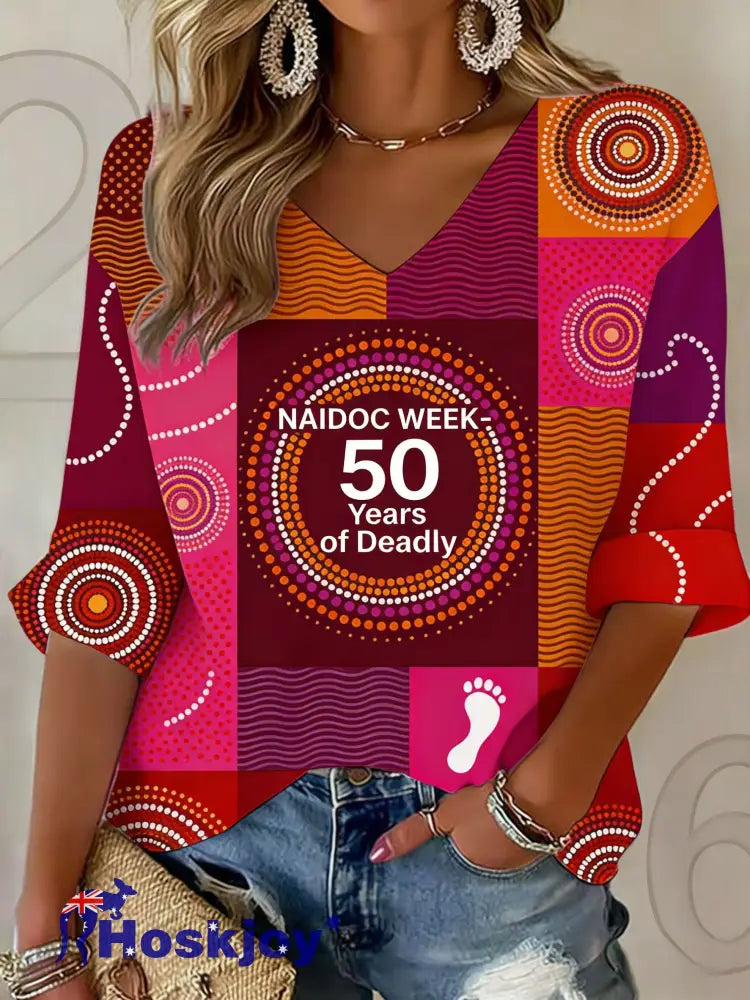 Women’s AU Aboriginal Art NAIDOC Week Printed Top - Pink / S