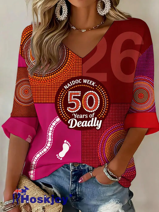 Women’s AU Aboriginal Art NAIDOC Week Printed Top - Pink / S