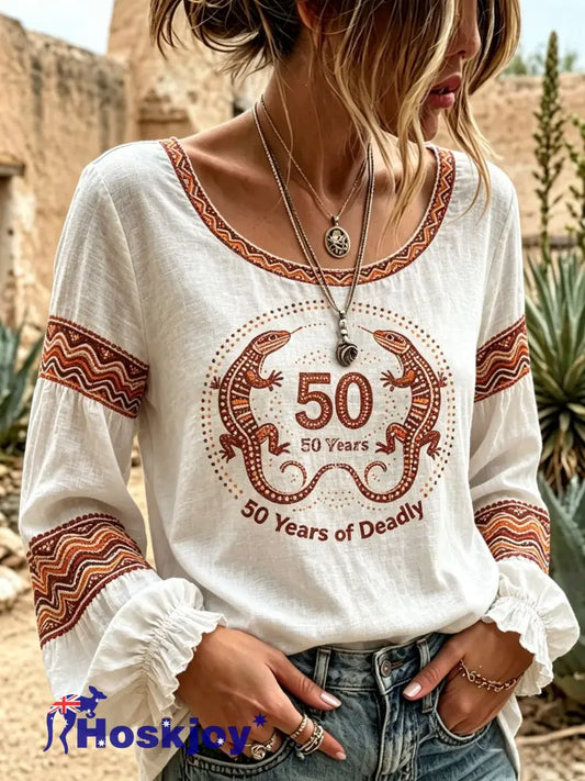 Women’s AU Aboriginal Art NAIDOC Week Printed Top - White / S