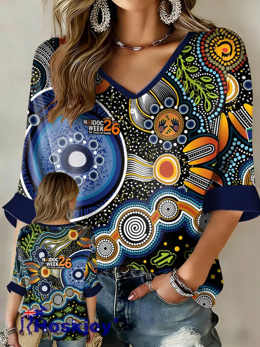 Women’s AU Aboriginal Art NAIDOC Week Printed Tops - Blue / S