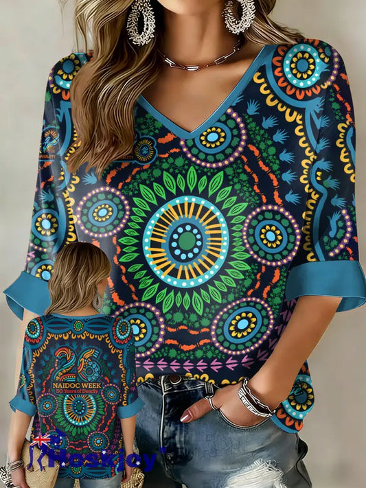 Women’s AU Aboriginal Art NAIDOC Week Printed Tops - Blue / S