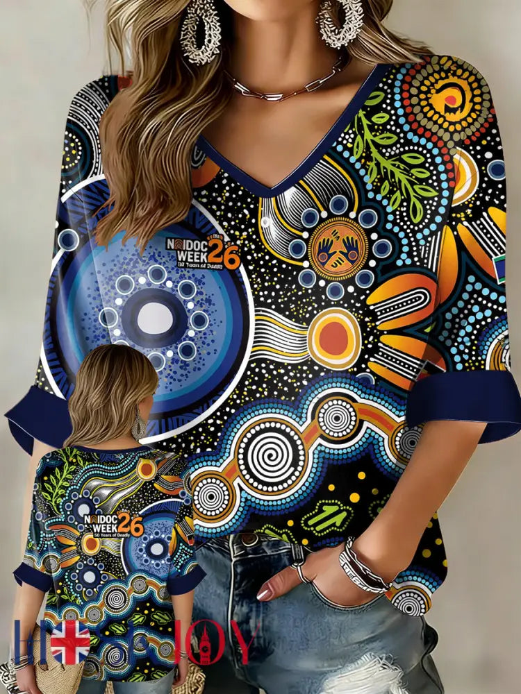 Women’s AU Aboriginal Art NAIDOC Week Printed Tops - Blue / S