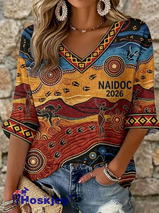 Women’s AU Aboriginal Art NAIDOC Week Printed Tops - Orange / S