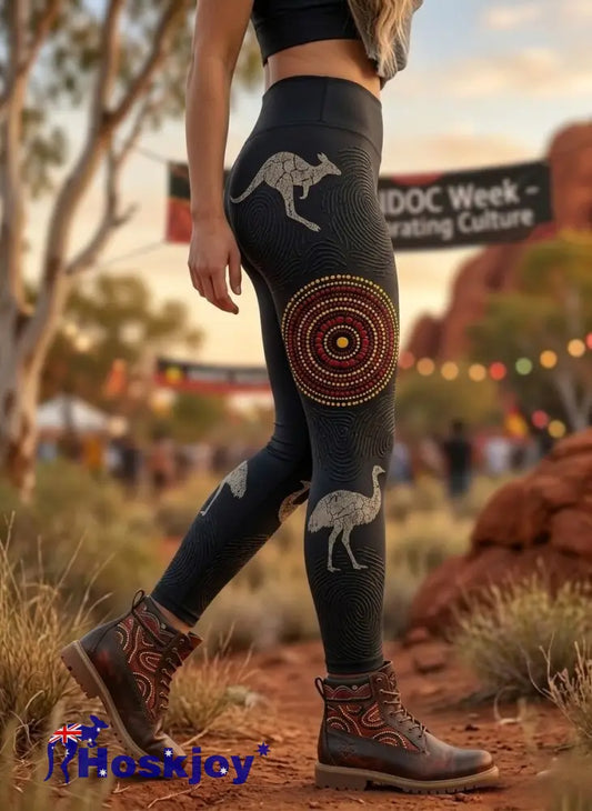 Women’s AU Aboriginal Art NAIDOC Week Sports Stretch Leggings - Black / S