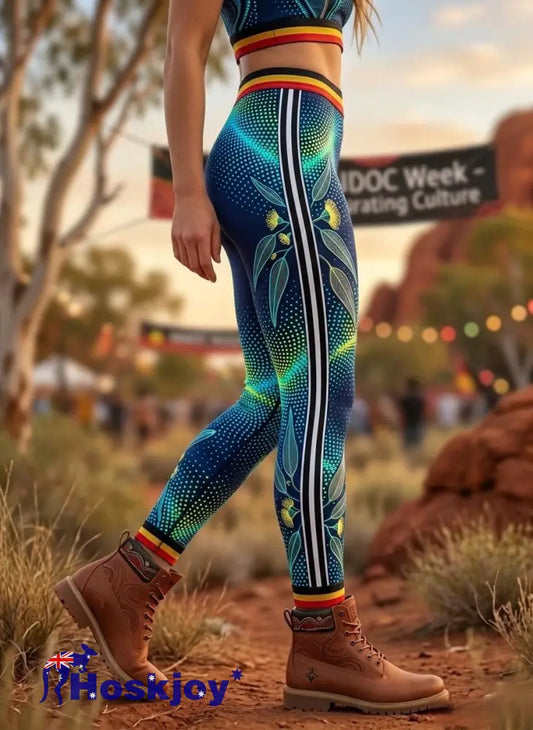 Women’s AU Aboriginal Art NAIDOC Week Sports Stretch Leggings - Blue / S