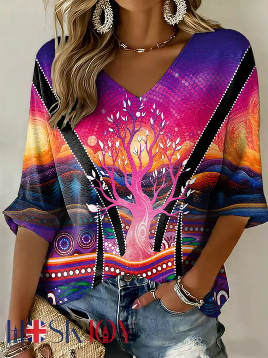 Women’s AU Aboriginal Culture Art NAIDOC Week Printed Casual Tops Purple / S