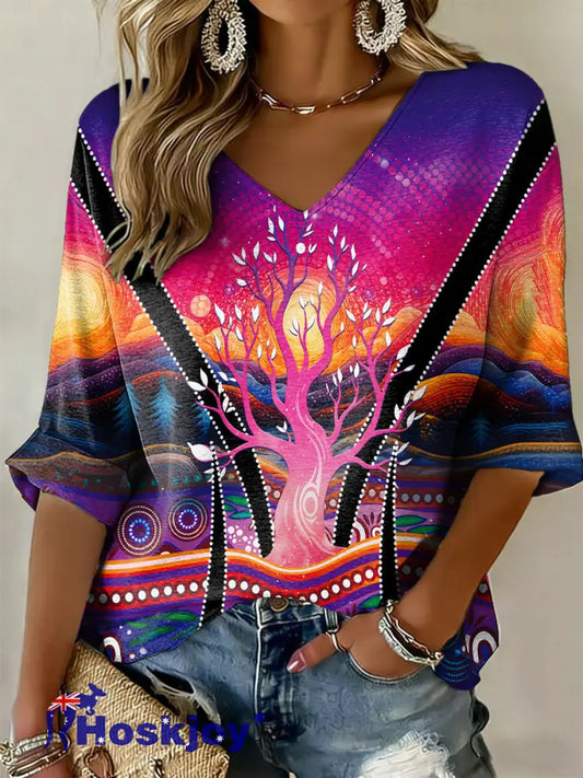 Women’s AU Aboriginal Culture Art NAIDOC Week Printed Casual Tops Purple / S