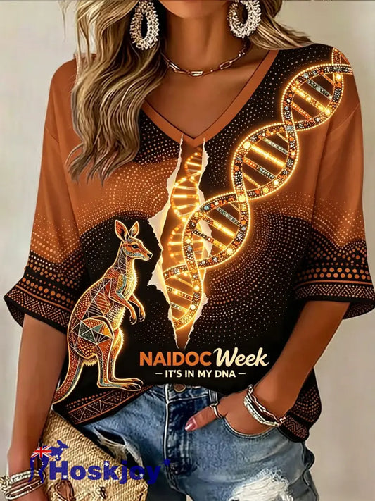 Women’s AU Aboriginal Culture IT’S IN MY DNA Printed Casual Top - Brown / S