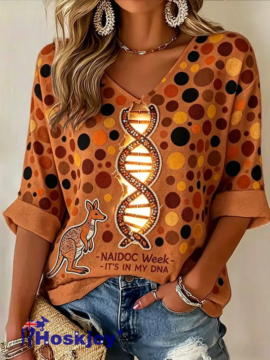 Women’s AU Aboriginal Culture IT’S IN MY DNA Printed Casual Top - Orange / S