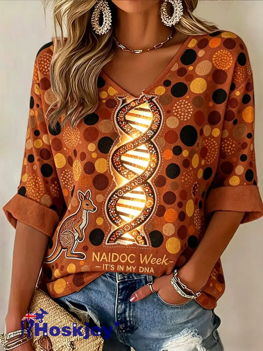 Women’s AU Aboriginal Culture IT’S IN MY DNA Printed Casual Top - Orange / S