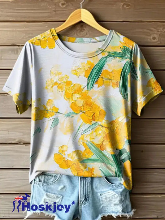Women’s AU Badge Golden Wattle Art Printed T-shirt As picture / S