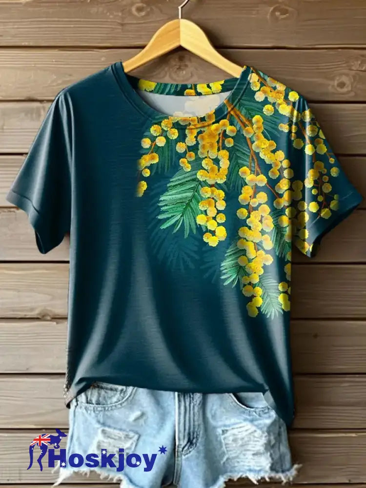 Women’s AU Badge Golden Wattle Art Printed T-shirt As picture / S