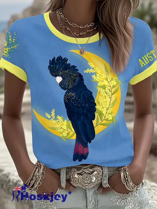 Women’s AU Badge Golden Wattle RTBC Art Printed T-shirt Blue / S