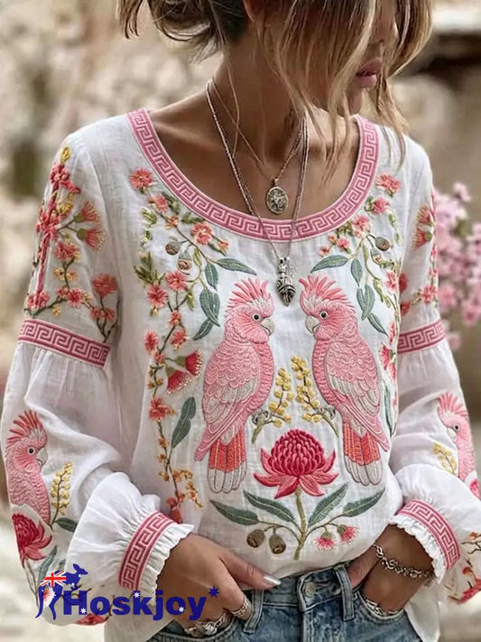 Women’s AU Cockatoo Aboriginal Art NAIDOC Week Printed Top - Pink / S