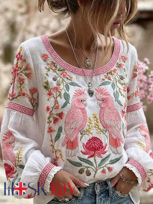 Women’s AU Cockatoo Aboriginal Art NAIDOC Week Printed Top - Pink / S