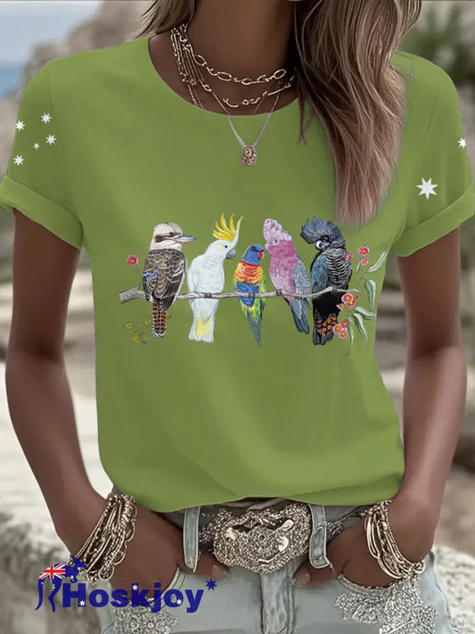 Women’s AU Cockatoo Art Printed T-shirt Green / S