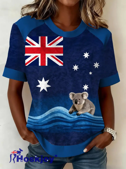 Women’s AU Flag Art Printed T-shirt Navy Blue / S