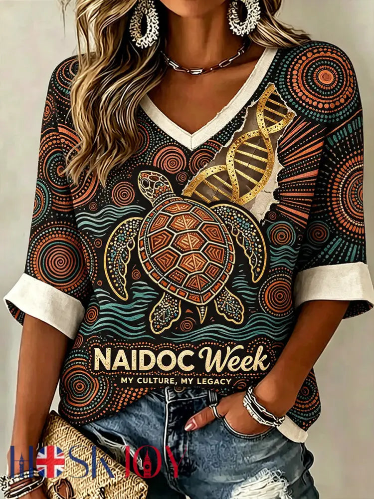 Women’s USA Inspired Floral Embroidery Pattern Linen V-Neck Shirt - A / S