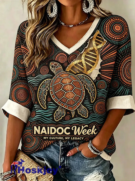 Women’s USA Inspired Floral Embroidery Pattern Linen V-Neck Shirt - A / S
