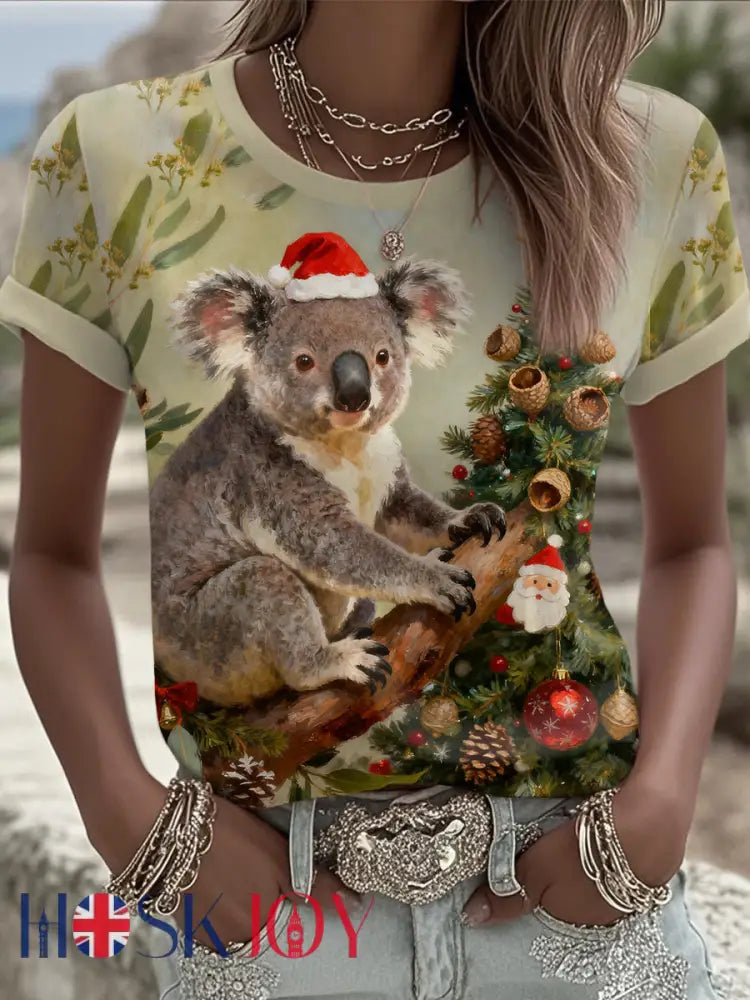Women’s AU Christmas Koala Art Printed T-shirt As picture / S