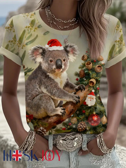 Women’s AU Christmas Koala Art Printed T-shirt As picture / S